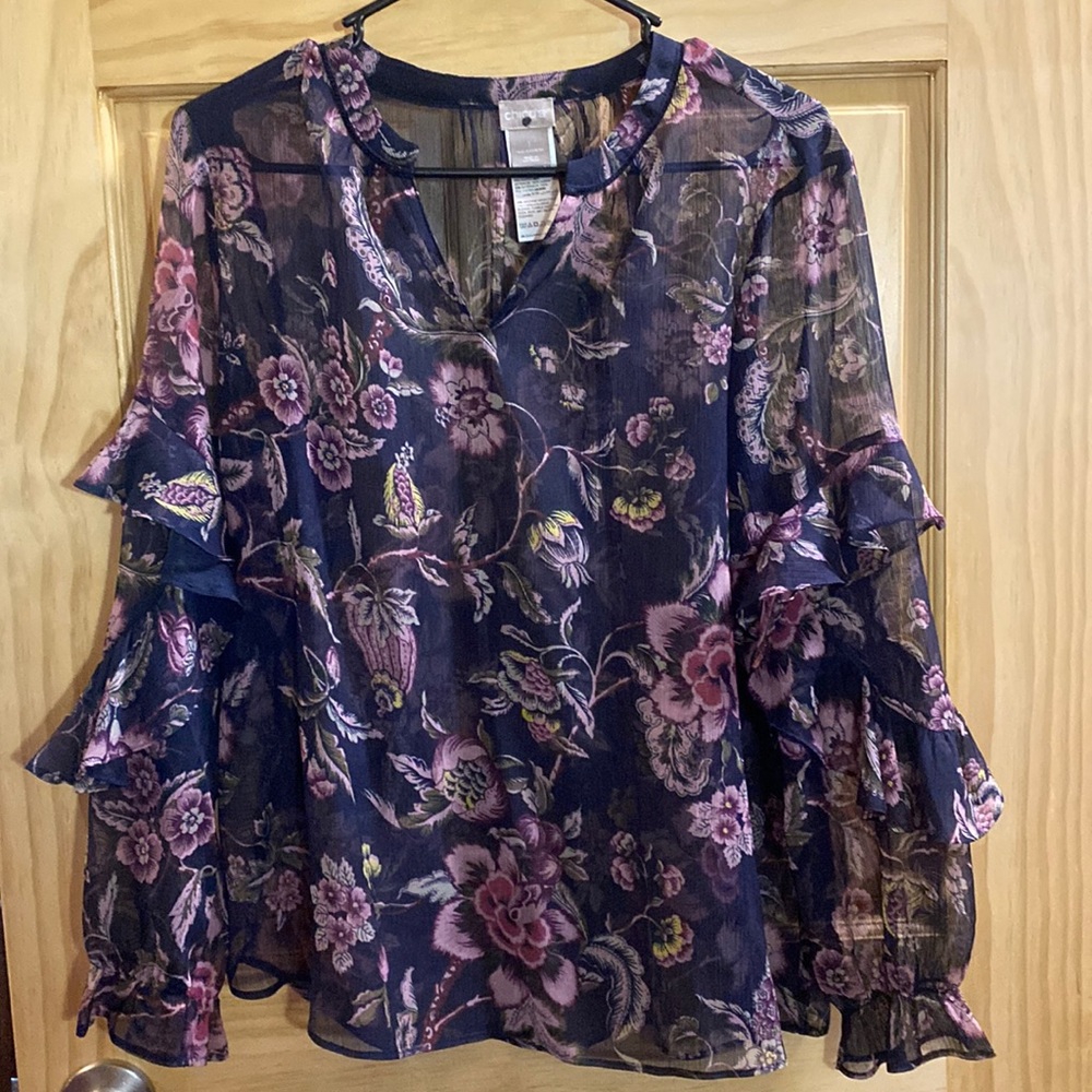 Share floral blue and pink blouse